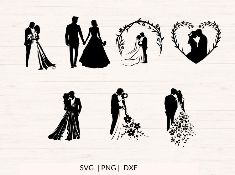 Bride and Groom SVG Set – 15 Wedding Silhouettes
